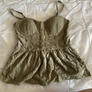 Army green lace tank top